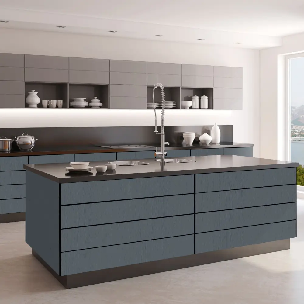 Holzdekor „Charcoal Blue“ – Klebefolie in Holzoptik